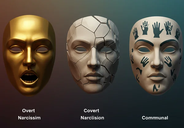 Three distinct masks representing overt, covert