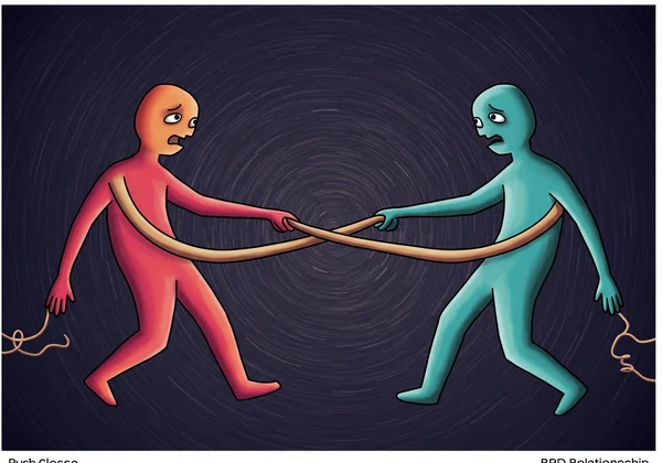 Two figures in a relationship, showing push-pull dynamics