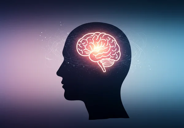 Person reflecting on self-assessment, with a glowing brain icon.