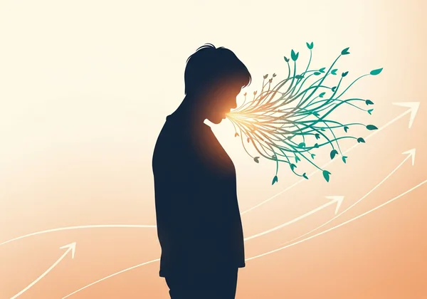 Person speaking up, silhouette blooming with confidence