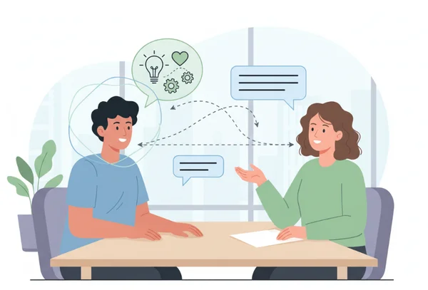 Two people engaging in active listening to build empathy