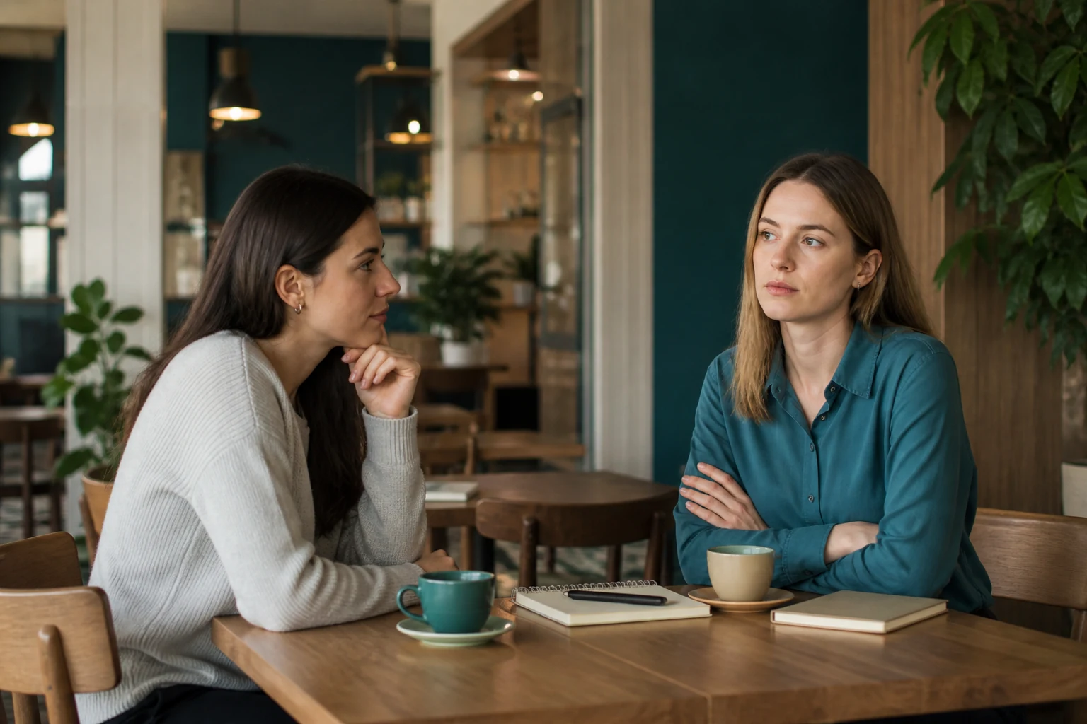 Two friends at a quiet cafe
